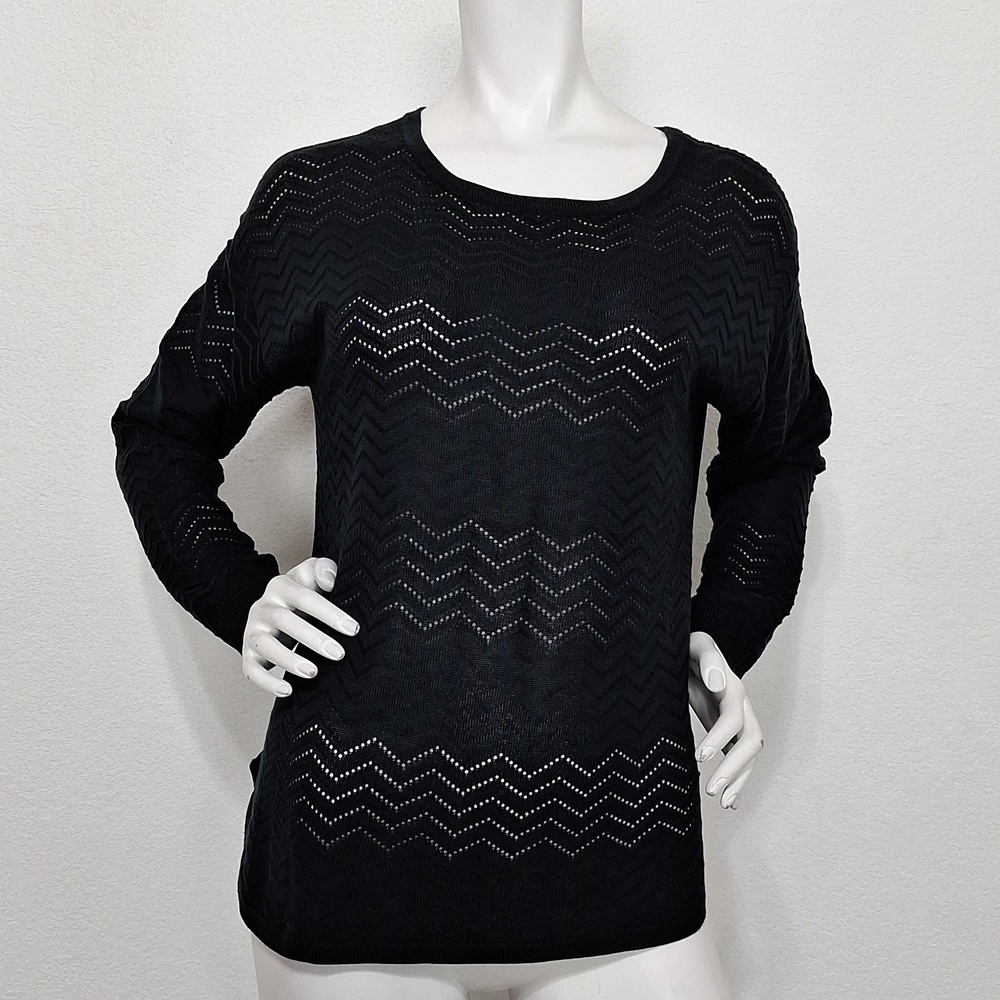 Hannah Black Whimsigoth Open Knit Long Sleeve Pullover Hi-Low Sweater Size M